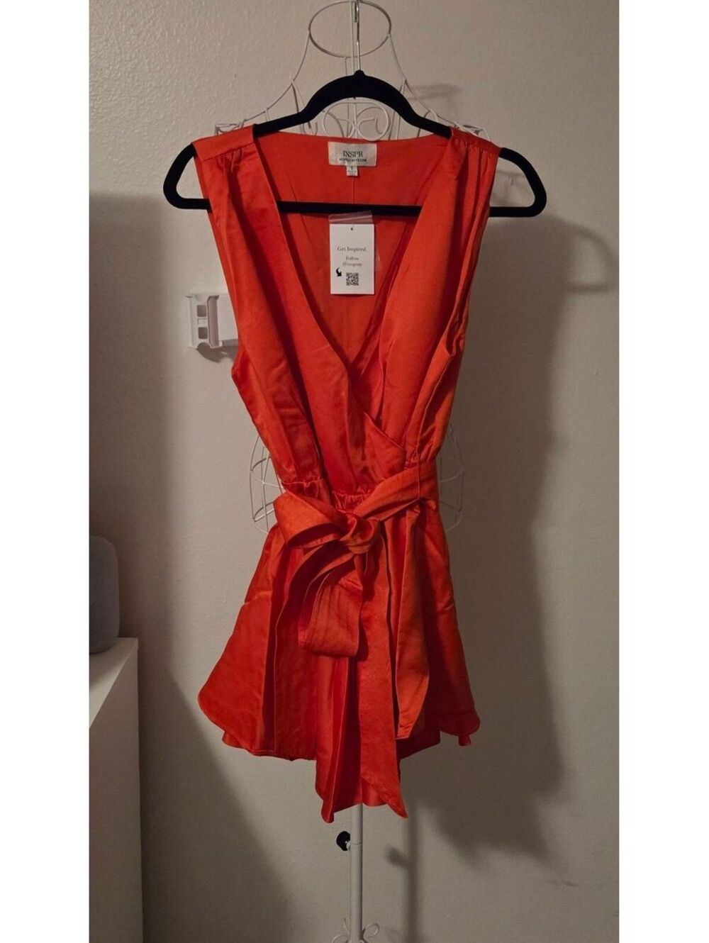 INSPR by Tezza Bright Orange Sleeveless Wrap Dress with Tie Waist